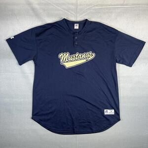 Vintage 90s Russell Athletic Mustangs Mesh Jersey Mens XL Navy Blue Baseball